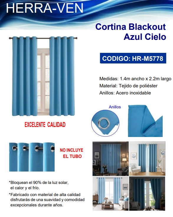 CORTINA BLACKOUT AZUL CIELO 1,4 X 2,2 MTS