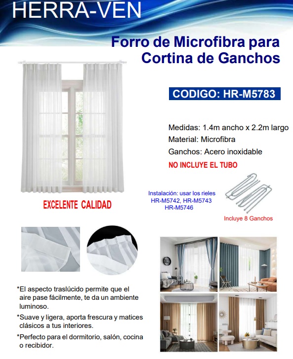 FORRO MICROFIBRA PARA CORTINA DE GANCHOS - 1,4 X 2,2 MTS