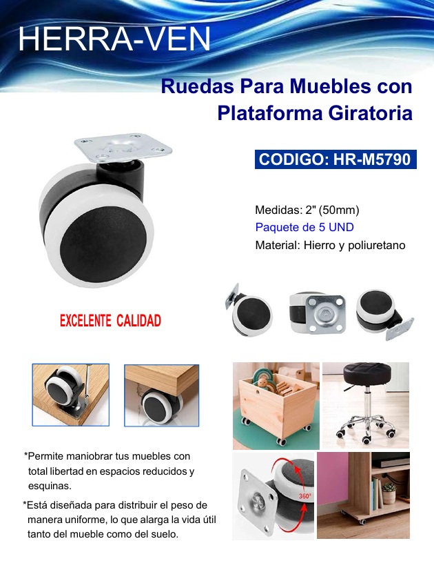 RUEDAS PARA MUEBLES CON PLATAFORMA GIRATORIA 2"