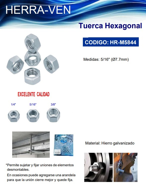 TUERCA HEX 5/16 (10UND)