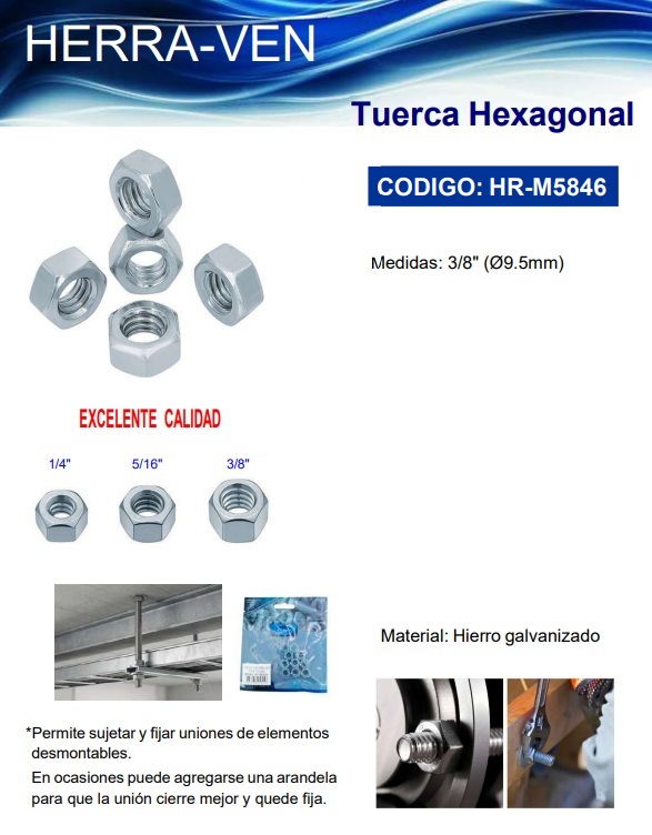 TUERCA HEX 3/8 (10UND)