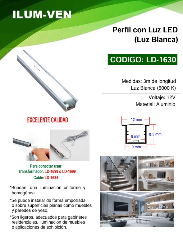 PERFIL CON LUZ LED BLANCA