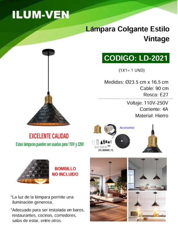LAMP COLG VINTAGE TRIANG - E27 4AMP - 25X16CM - HIERRO