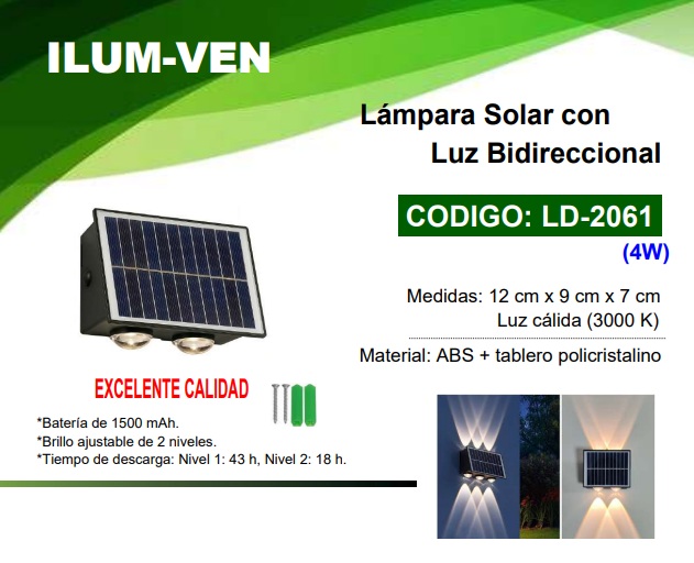 LAMP APLIQUE SOLAR LUZ BIDIRECCIONAL
