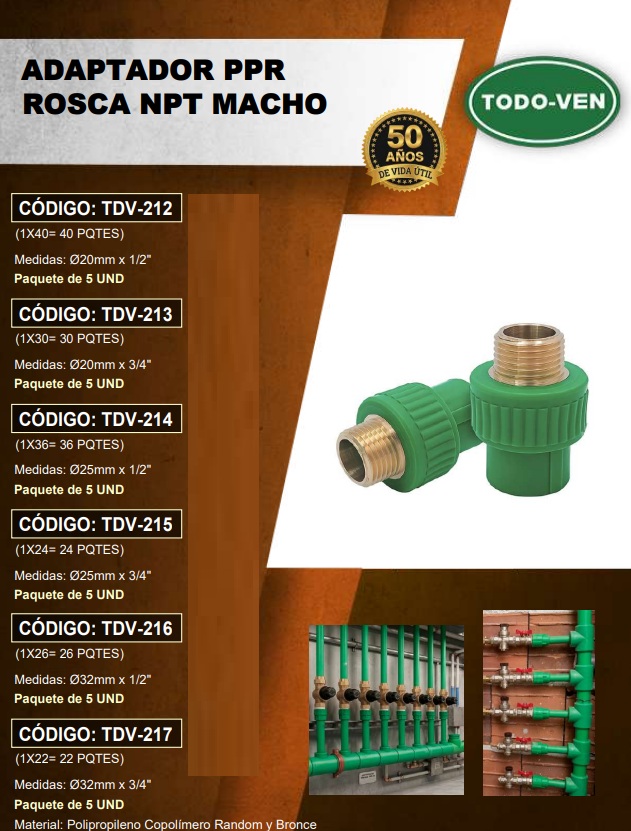 ADAPT PPR - 20MM X 1/2 NPT MACHO - UND