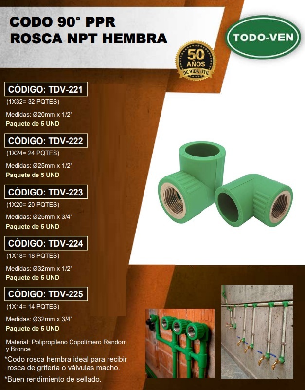 CODO 90° ADAPT PPR - 25MM X 1/2 NPT HEMBRA - UND