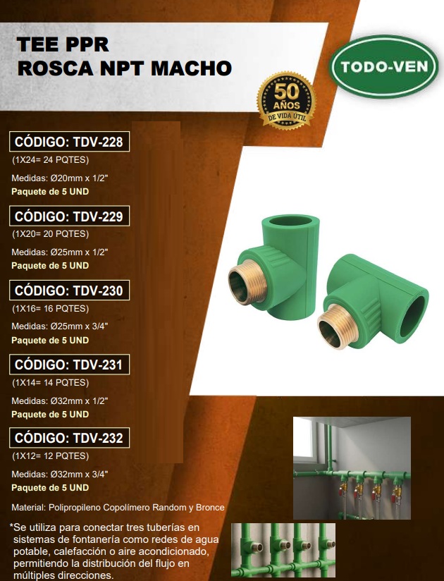 TEE ADAPT PPR - 20MM X 1/2 NPT MACHO - UND