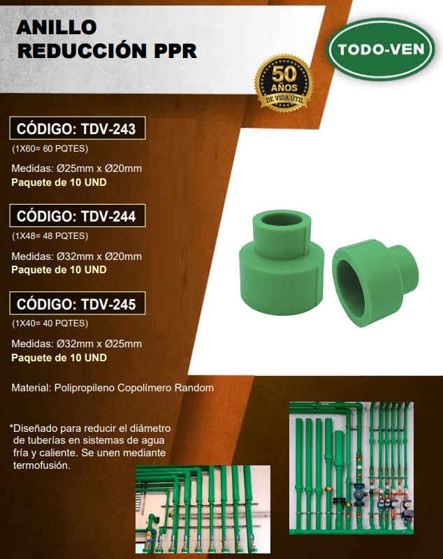 ANILLO REDUCTOR PPR - 25MM A 20MM - UND